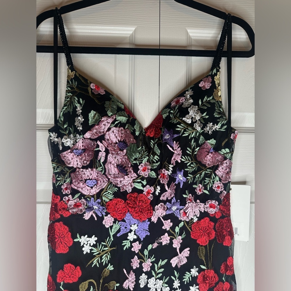 Mac Duggal Black Floral Maxi Dress with Red & Pink Accents - Picture 5 of 11